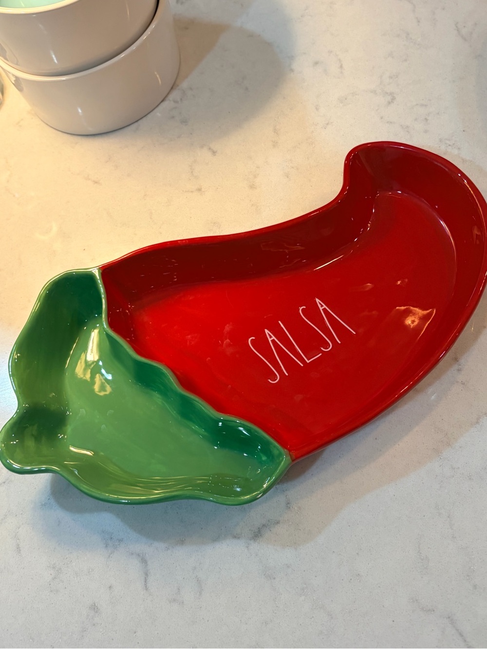 Rae Dunn Red & Green Chili Pepper 'Salsa' Ceramic Serving Dish